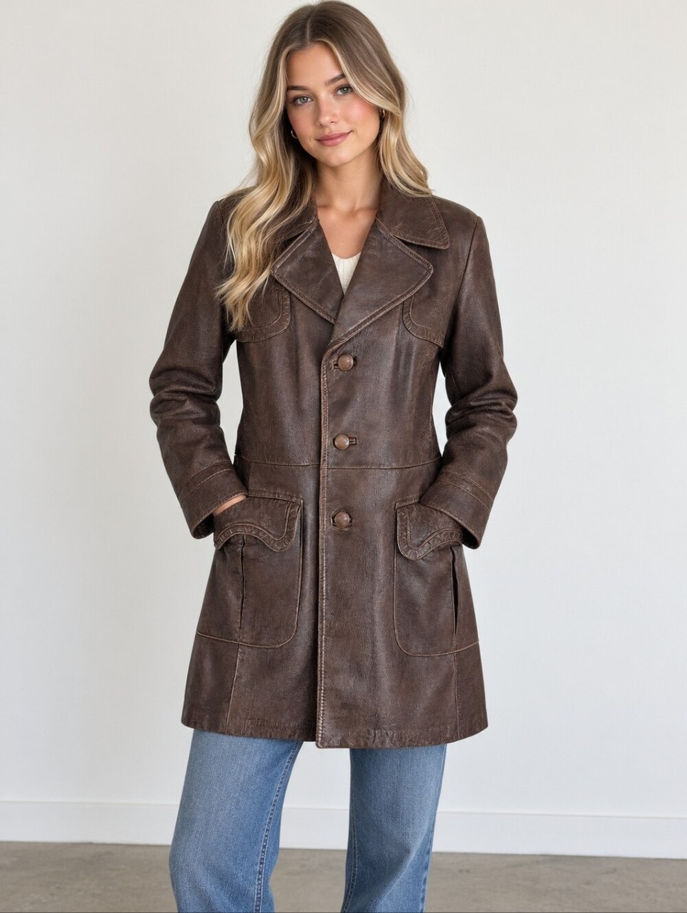 Furs by Sunshine Regina Saskatchewan Vintage Y2K Long Brown Leather Coat Women's